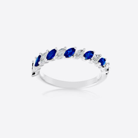 Anillo Rafael Torres con diamantes y zafiros en oro blanco