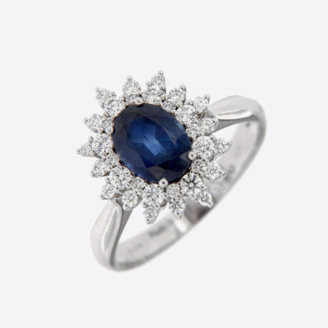 Anillo Davite & Delucchi con zafiro y diamantes en oro blanco