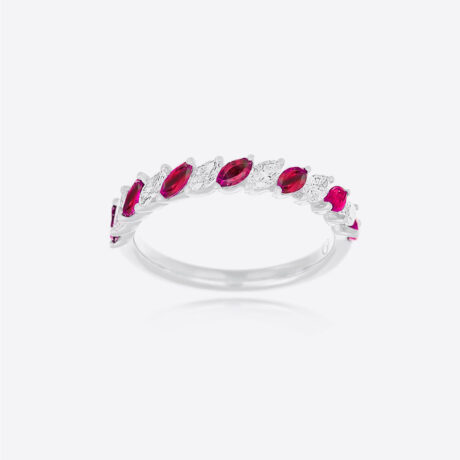 Anillo Rafael Torres con diamantes y rubíes en oro blanco