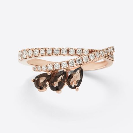 Anillo Gold&Roses con diamantes y cuarzos fumé en oro rosa