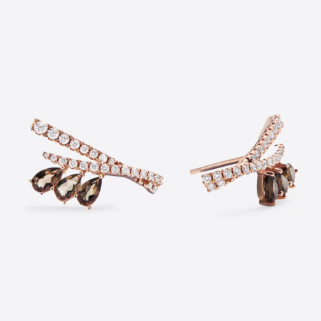 Pendientes Gold&Roses con diamantes y cuarzos fumé en oro rosa