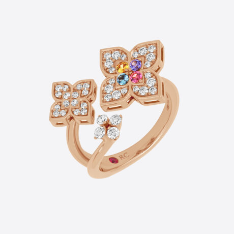 Anillo Roberto Coin con diamantes y gemas de colores en oro rosa