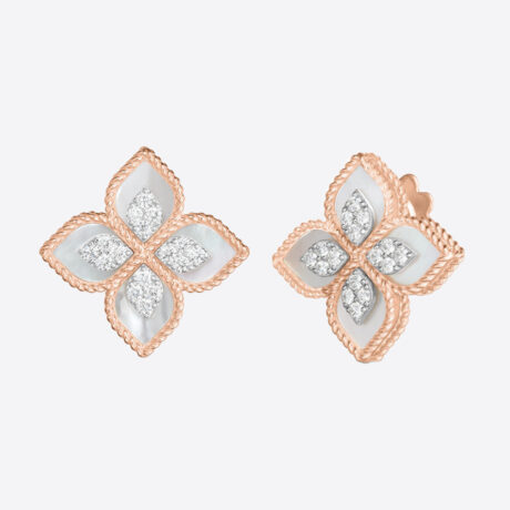 Pendientes Roberto Coin con madreperla y diamantes en oro rosa y blanco