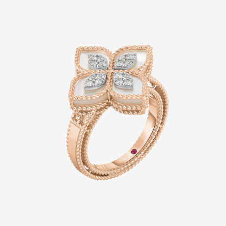 Anillo Roberto Coin con madreperla y diamantes en oro rosa y blanco