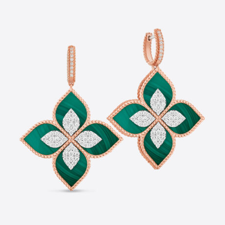 Pendientes Roberto Coin con diamantes y malaquitas en oro rosa