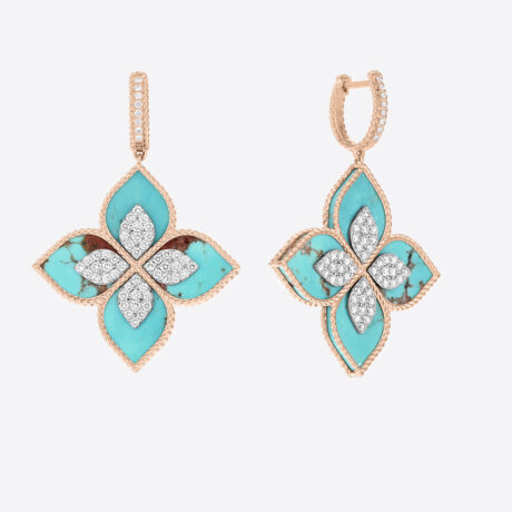 Pendientes Roberto Coin con diamantes y turquesas en oro rosa