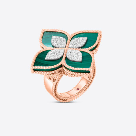Anillo Roberto Coin con diamantes y malaquitas en oro rosa