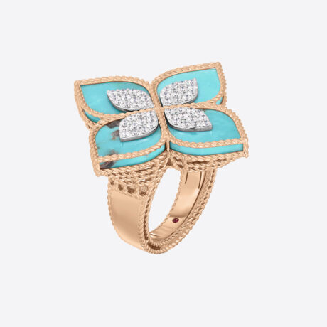 Anillo Roberto Coin con diamantes y turquesas en oro rosa