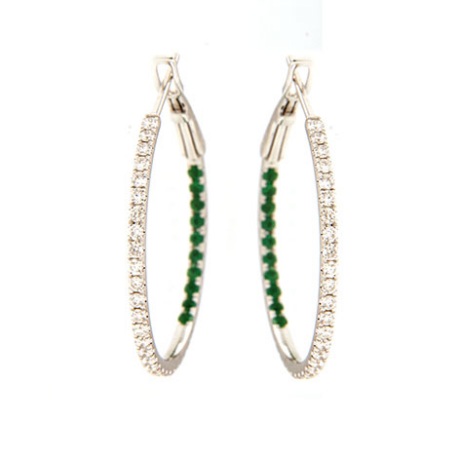 Pendientes D&D aros con brillantes (1.00ct, color G, pureza VS) y esmeraldas (0.50ct) en oro blanco: 6.10g