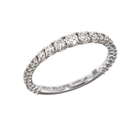 Anillo D&D banda con brillantes (0.54ct, color G, pureza VS) en definición de tamaños en oro blanco 1.80g