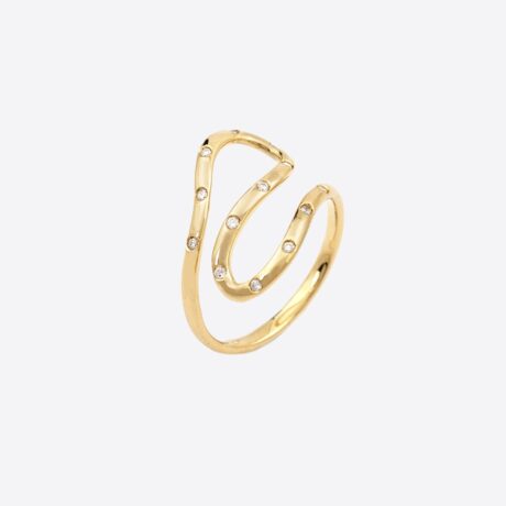 Anillo Romeo hilo redondo forma serpiente en oro amarillo con brillantes 0.10ct. Medida: 12