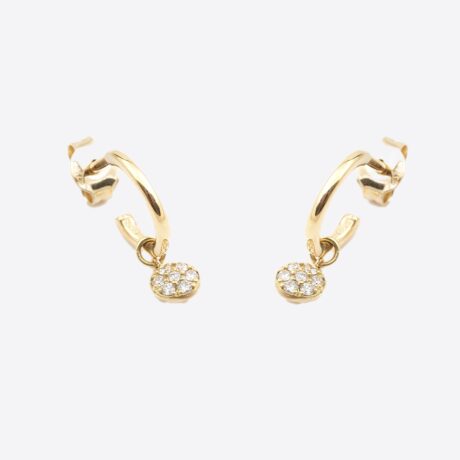 Pendientes Romeo aros ovales con colgante botón con brillantes (0.16ct) en oro amarillo