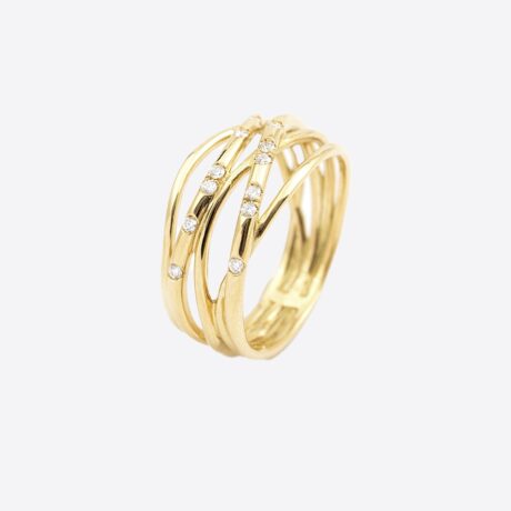 Anillo Romeo hilos de oro amarillo entrelazados con brillantes 0.033ct
