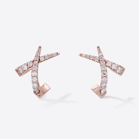 Pendientes Gold & Roses colección Jardín de Aire aspas cruzadas con brillantes (0.27ct) en oro rosa. Par