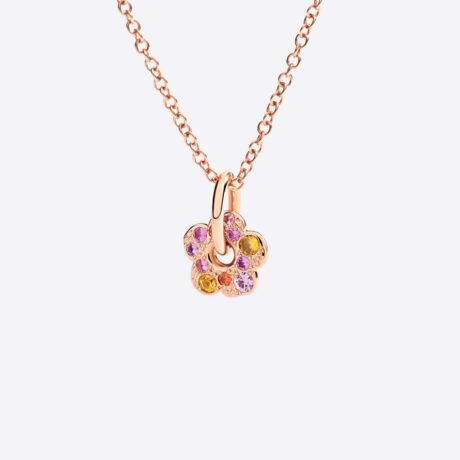 Colgante Dodo Flor con zafiros multicolores en oro rosa de 9k. Oro 1.90g